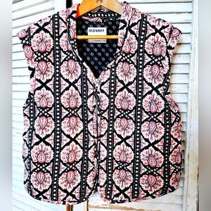 Old Navy Zip Front Boho Printed Cotton Quilted Vest Medium
